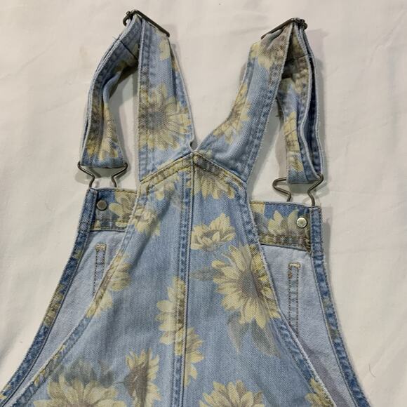 American Eagle Outfitters Overall Denim Dress Jumper Sz XS Sunflower Floral - Picture 4 of 14